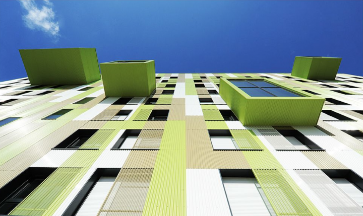 Premier bâtiment collectif BBC Eiffinergie à Rennes, avenue du Languedoc dans le quartier ouest de Villejean à Rennes, l’agence Clément Gillet livre lapremière phase de son projet Languedoc. © Photo Didier Raux